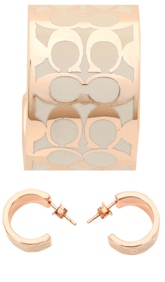 COACH - 半圓穿針式耳環 (白色玫瑰金)