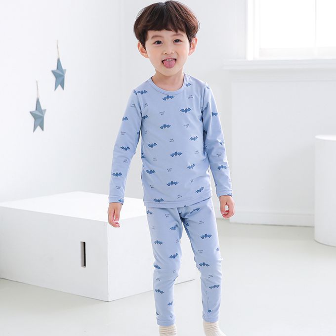 正韓 Cogibu - 極舒適無螢光劑幼兒/兒童 AERO WARM 有機發熱衣睡衣/家居服套裝組-藍蝙蝠