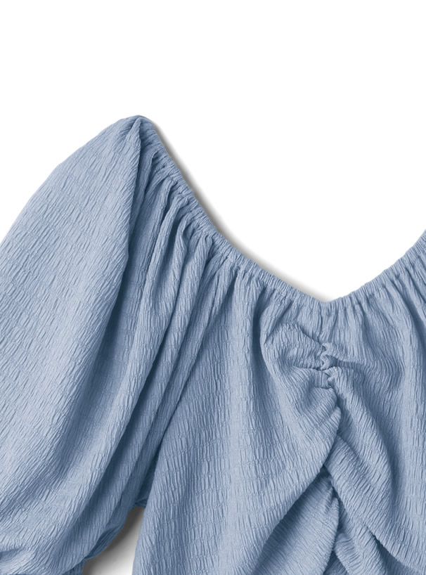 日本 GRL - V領抓皺澎澎短袖抽繩上衣-罌粟粉