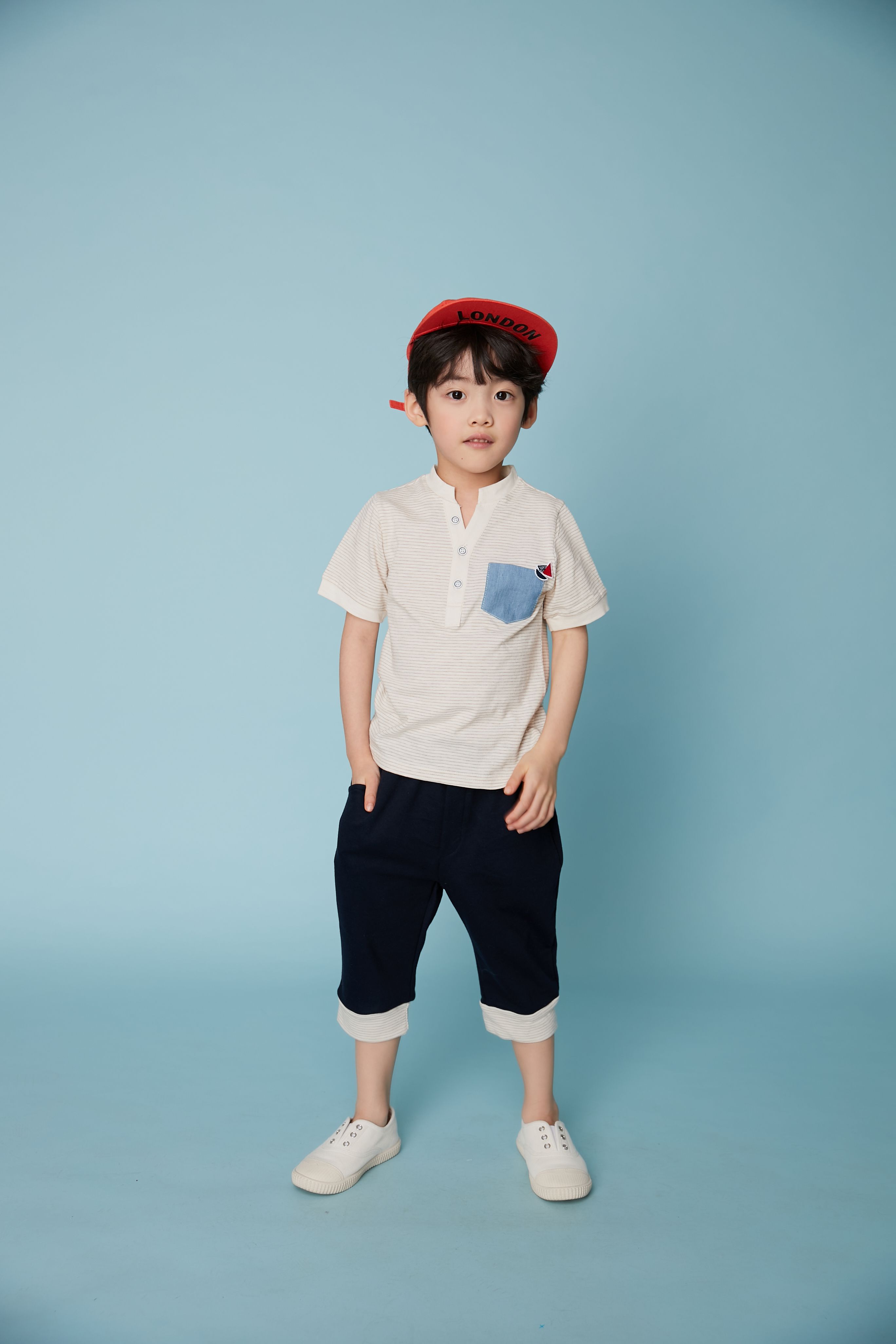 韓國 Coco Bang - 褲管反折7分褲-深藍