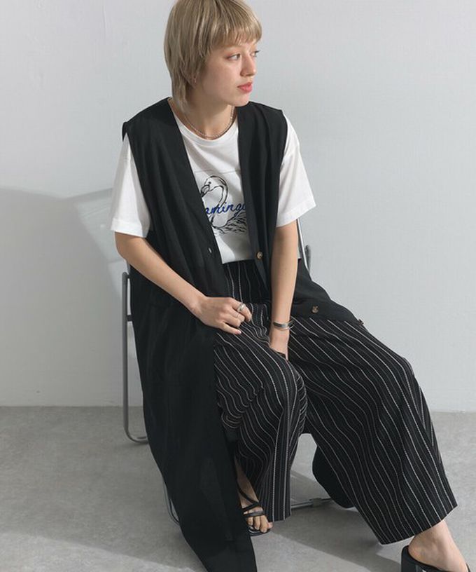 日本 le colis - 接觸冷感 紅鶴刺繡印花休閒上衣-白