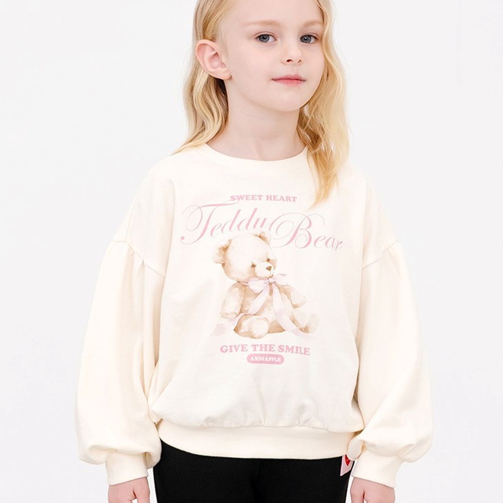 可愛泰迪熊熊長袖大學T-象牙白