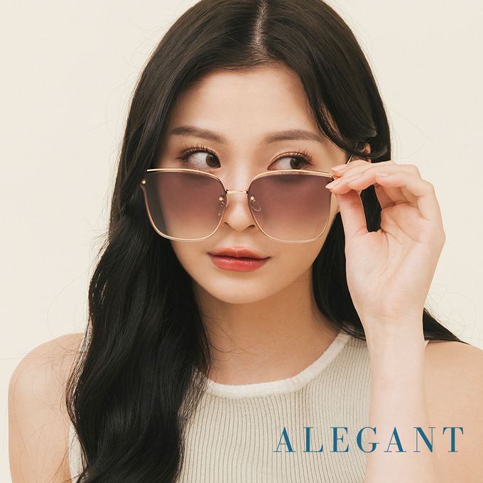 ALEGANT - 柔美氣質髮絲棕漸層貓眼設計金屬鏤空墨鏡│UV400太陽眼鏡