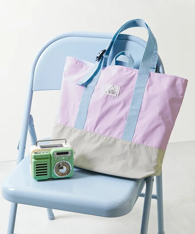 日本 devirock - 撞色輕量大方肩背上學提袋(背帶可調)-水藍x粉紅 (FREE)