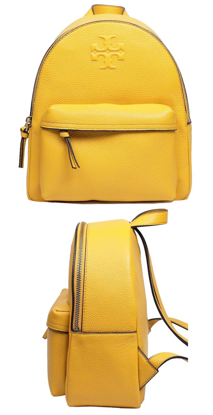 TORY BURCH - 雙TLOGO荔紋皮革後背包 (黃色)