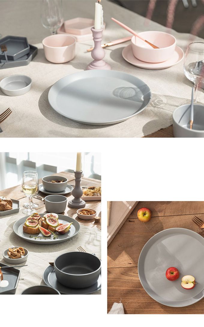 韓國 SSUEIM - Mariebel系列莫蘭迪陶瓷淺盤25cm(灰色)