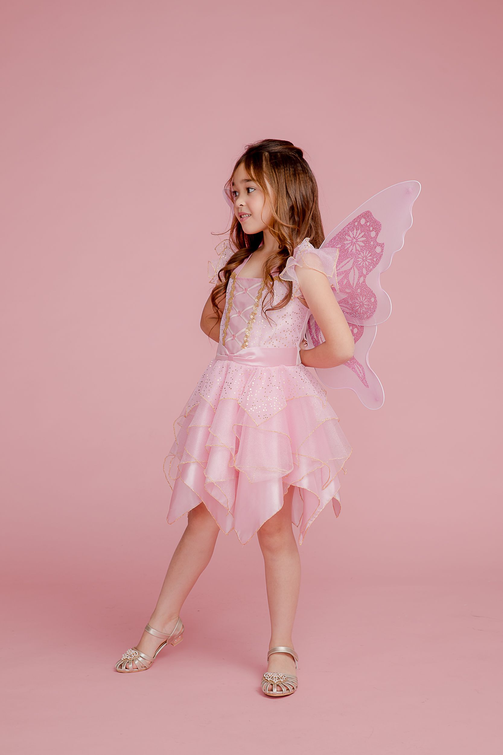 Love, Charlotte - 粉蝴蝶仙子裝-短裙背心洋裝及翅膀-內含洋裝+背式翅膀