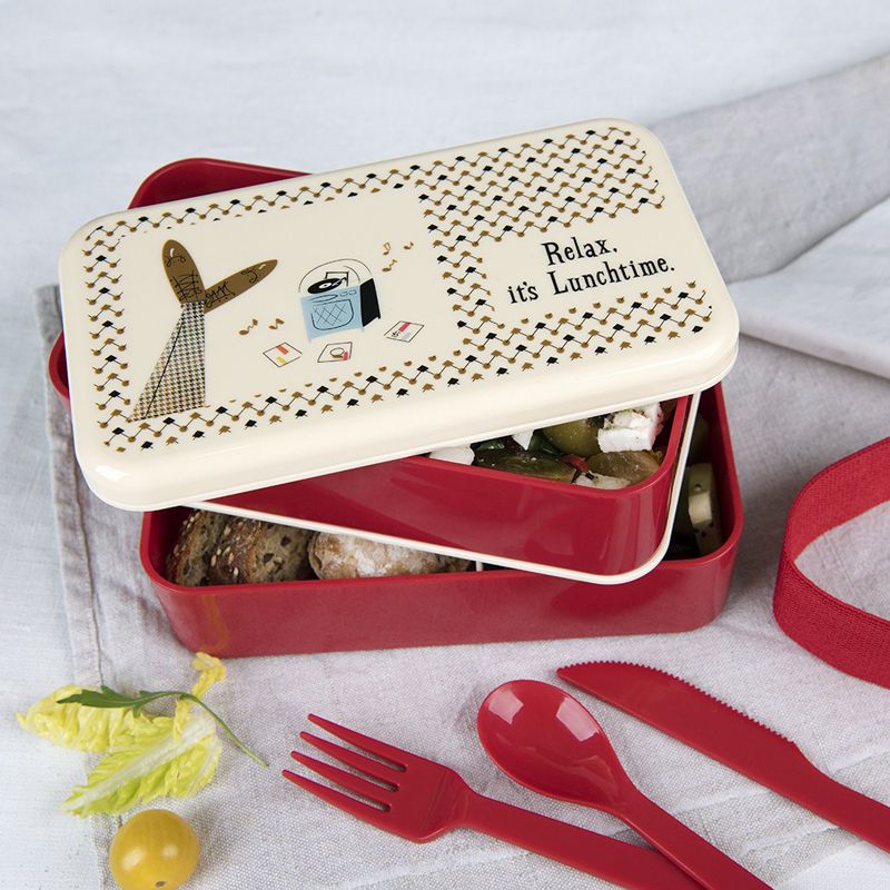 英國 Rex London - 方形三層午餐盒/便當盒/野餐盒(附3入餐具)-悠閒時光