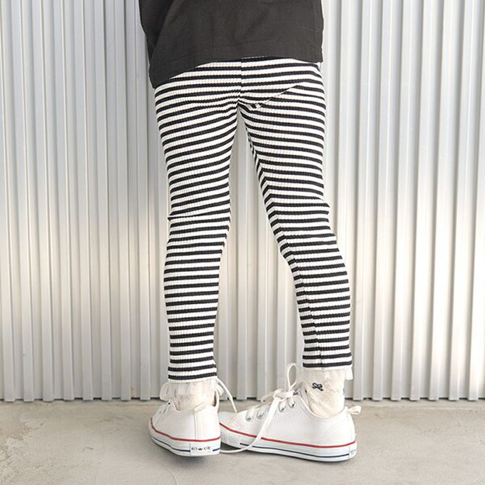 日本 Lycee mine - 下擺酷甜薄紗合身九分褲-條紋-黑白