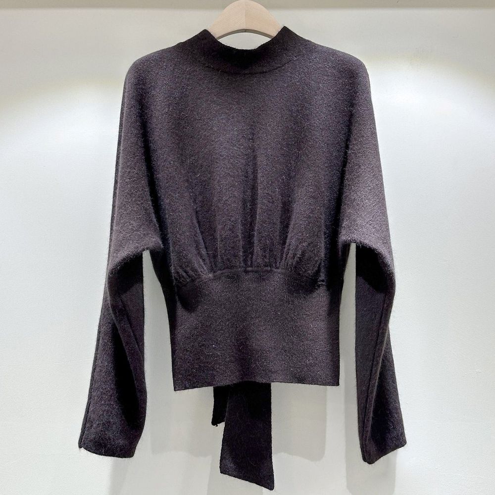 (可雙面穿)唯美綁帶混羊毛針織上衣-咖啡棕 (FREE)