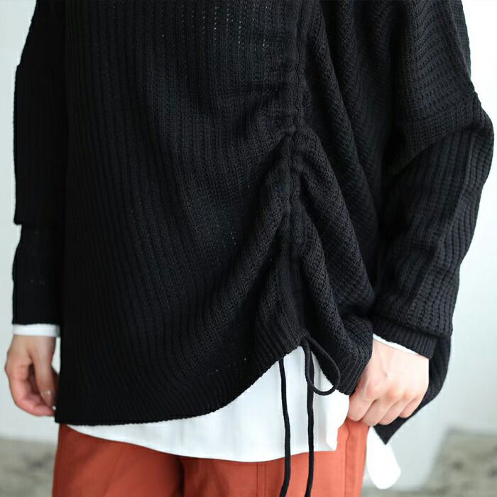 日本 ihuu - 側抽繩落肩船領針織上衣-米杏