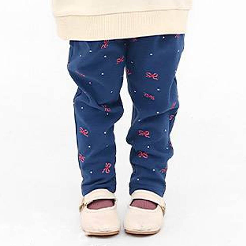 [推薦]超伸縮舒適彈力長褲-蝴蝶結-海軍藍