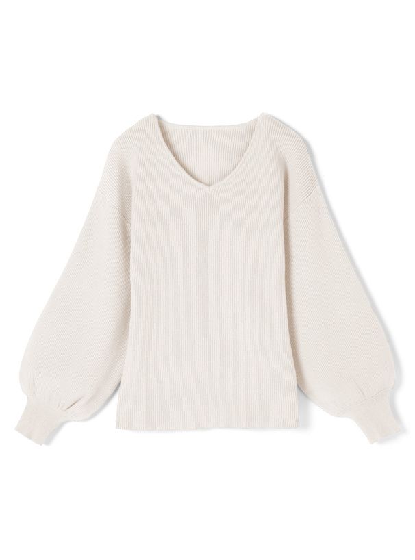 日本 GRL - 修身V領澎袖針織上衣-清新綠 (F)