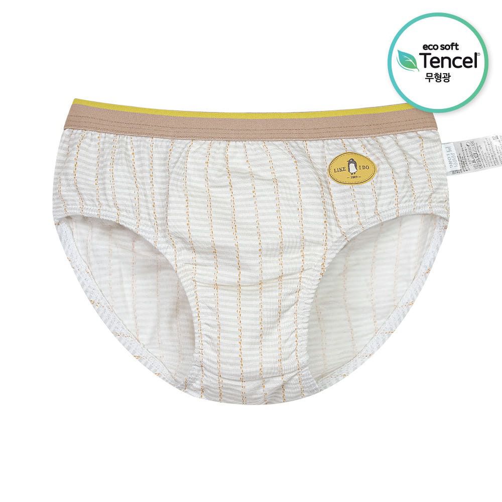 天絲纖維透氣三角褲(男寶)-條紋企鵝圖章-淺灰X棕