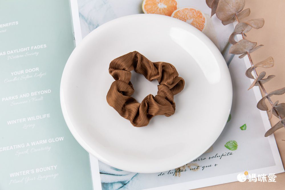 高級紋理皺摺髮圈(小)-米白色