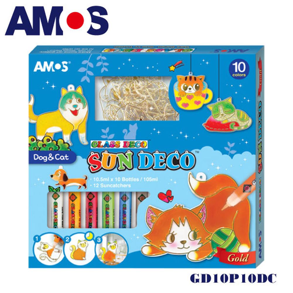 韓國 AMOS - 10色小狗貓咪主題吊飾玻璃彩繪膠
