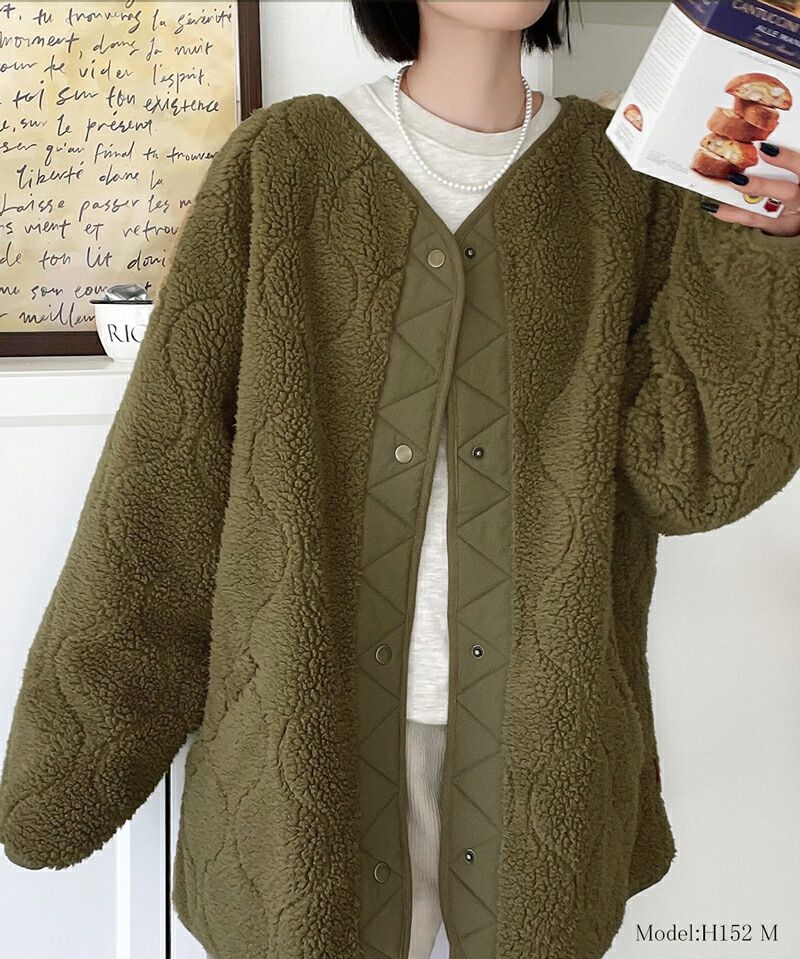 日本 Classical Elf - 寬版絎縫短絨毛呢外套-黑