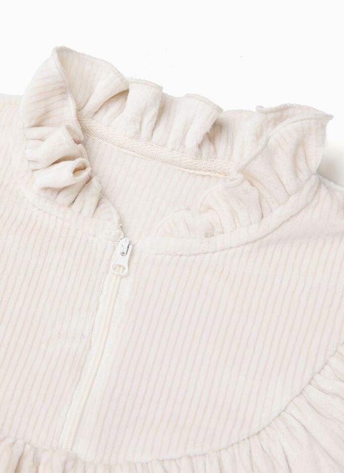 韓國 OZKIZ - 荷葉滾邊小喇叭褲保暖套裝-杏