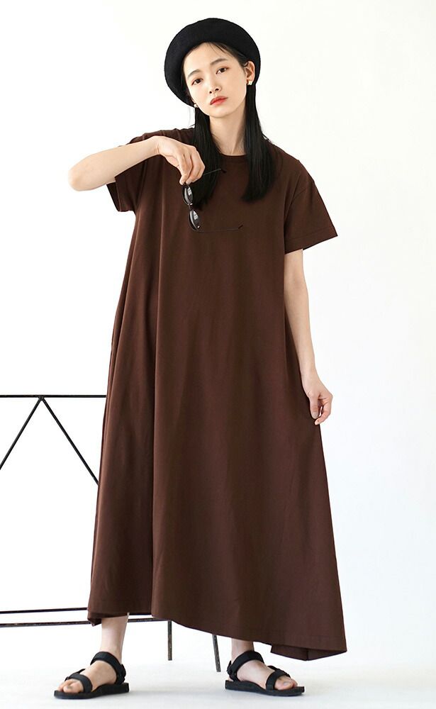 日本 zootie - 抗透汗 純棉修身短袖洋裝-圓領-煙燻藍