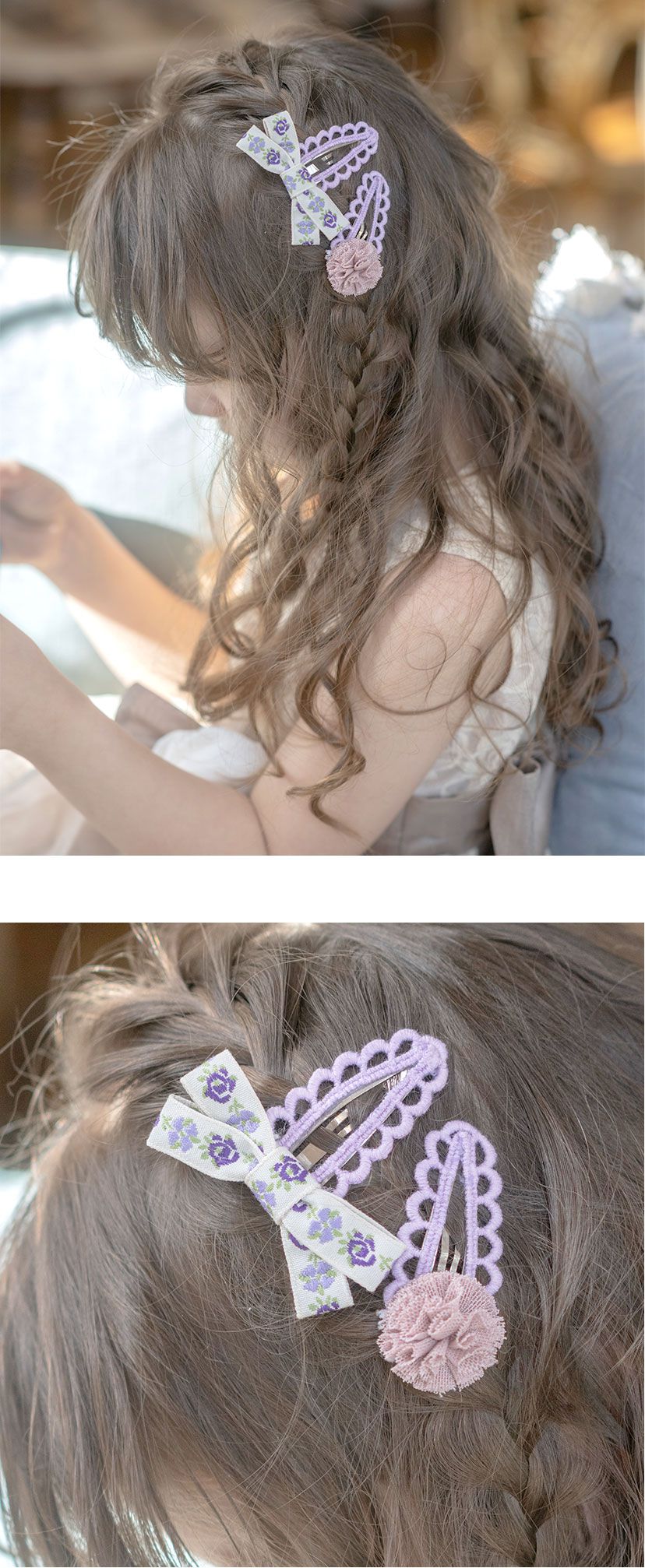 日本 Catherine Cottage - 手工編織復古風可愛髮夾(2入組)-黃粉系