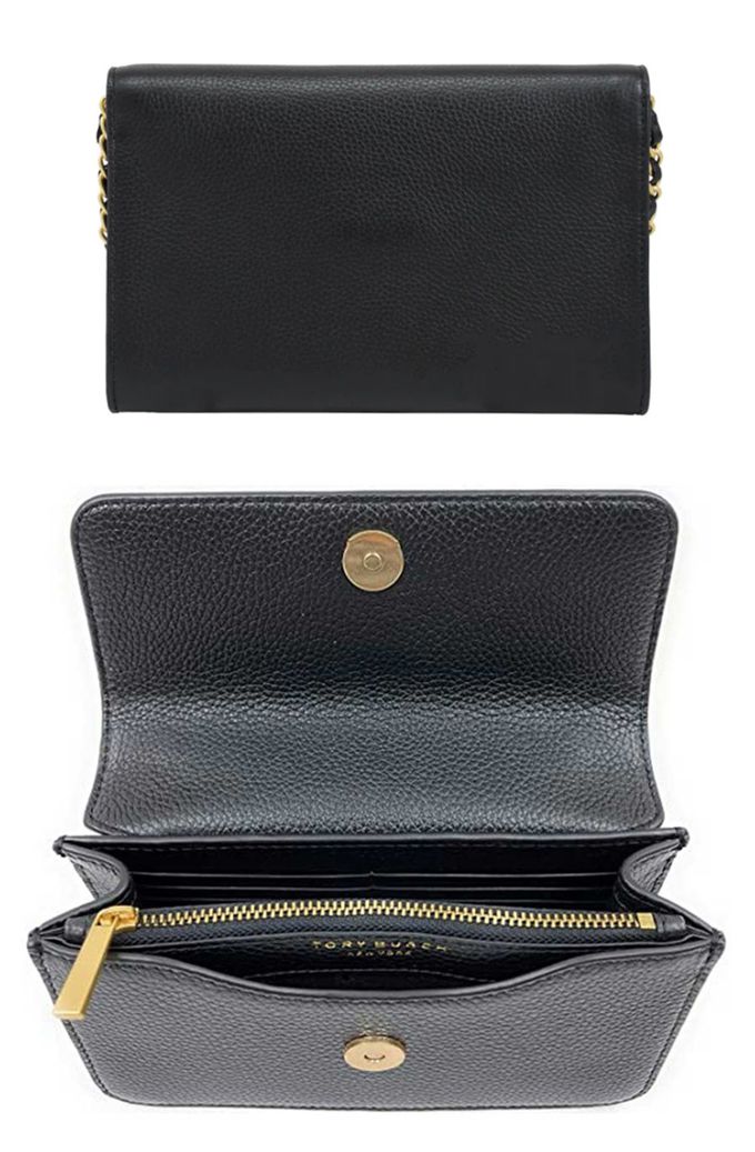 TORY BURCH - 雙T-LOGO皮革翻蓋斜背包 (黑)