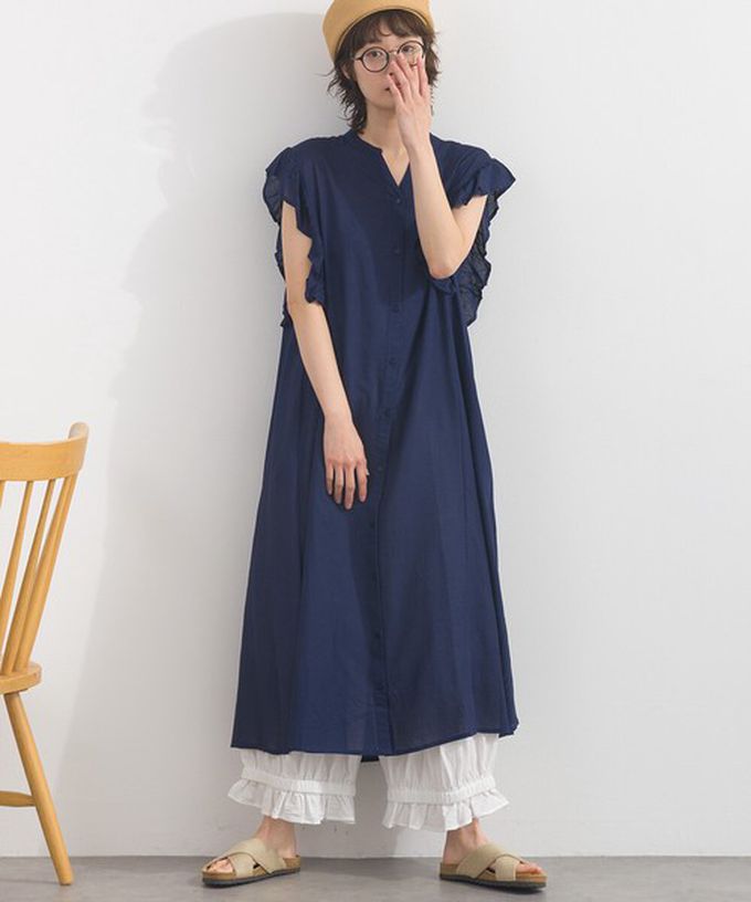 日本 Lupilien - 嫘縈混紡開襟柔軟荷葉短袖洋裝-自然白