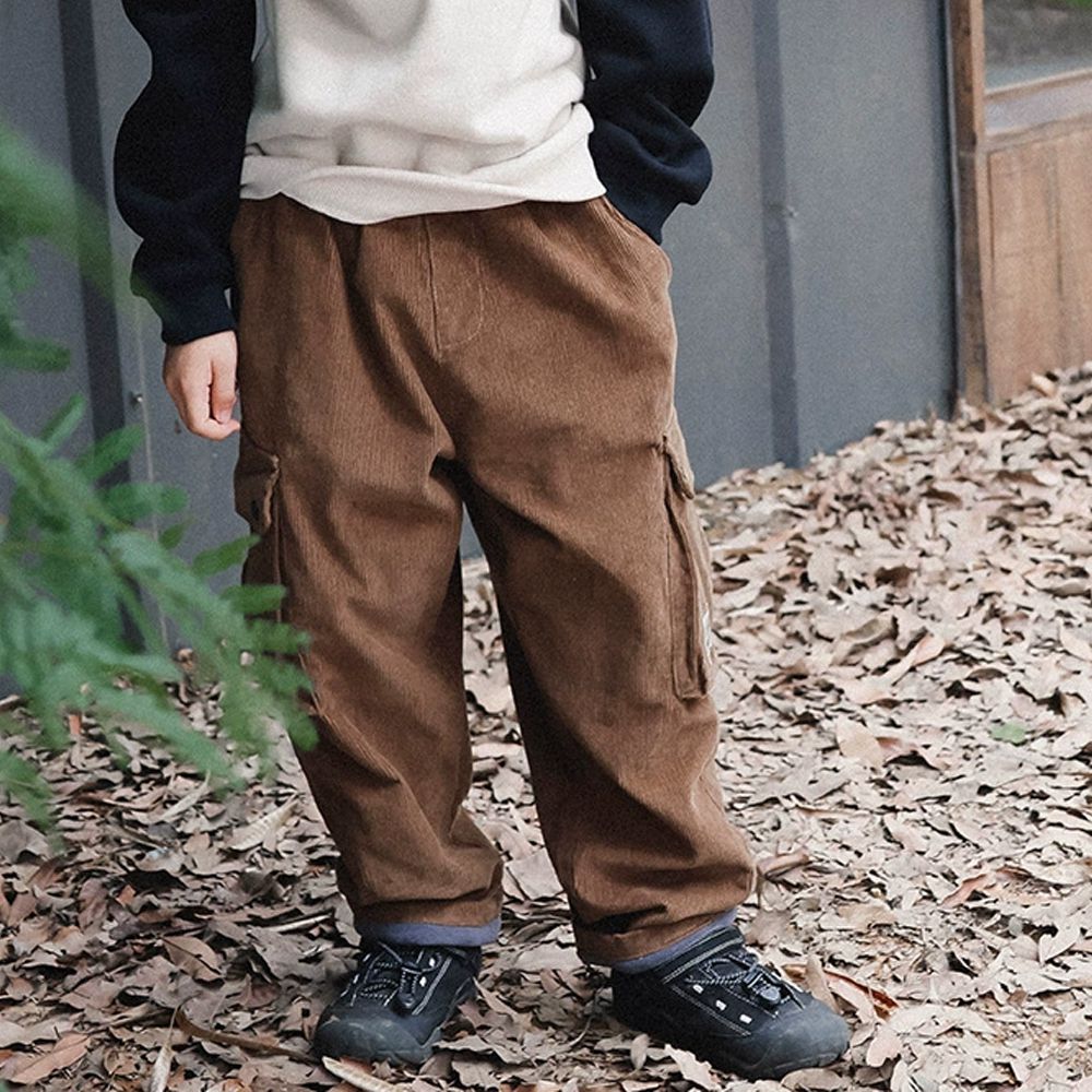 保暖加絨純棉燈芯絨長褲-咖啡