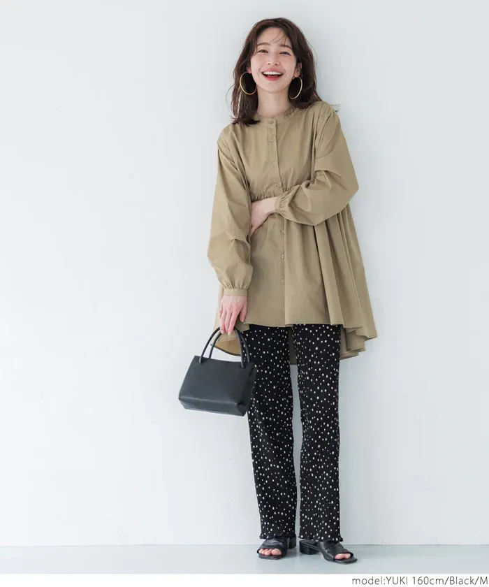 日本 COCA - 皺縮垂墜感休閒寬褲-大人-點點杏