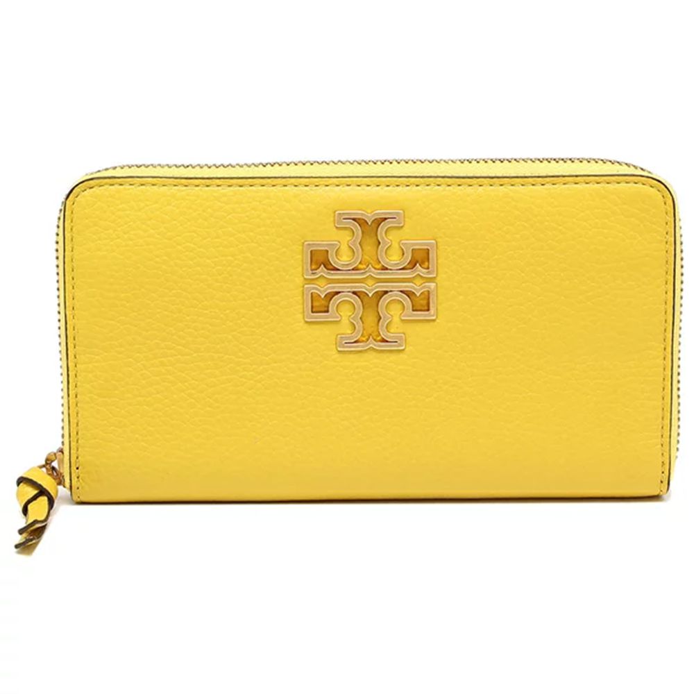 TORY BURCH - 雙T-LOGO素面皮革長夾 (黃色)