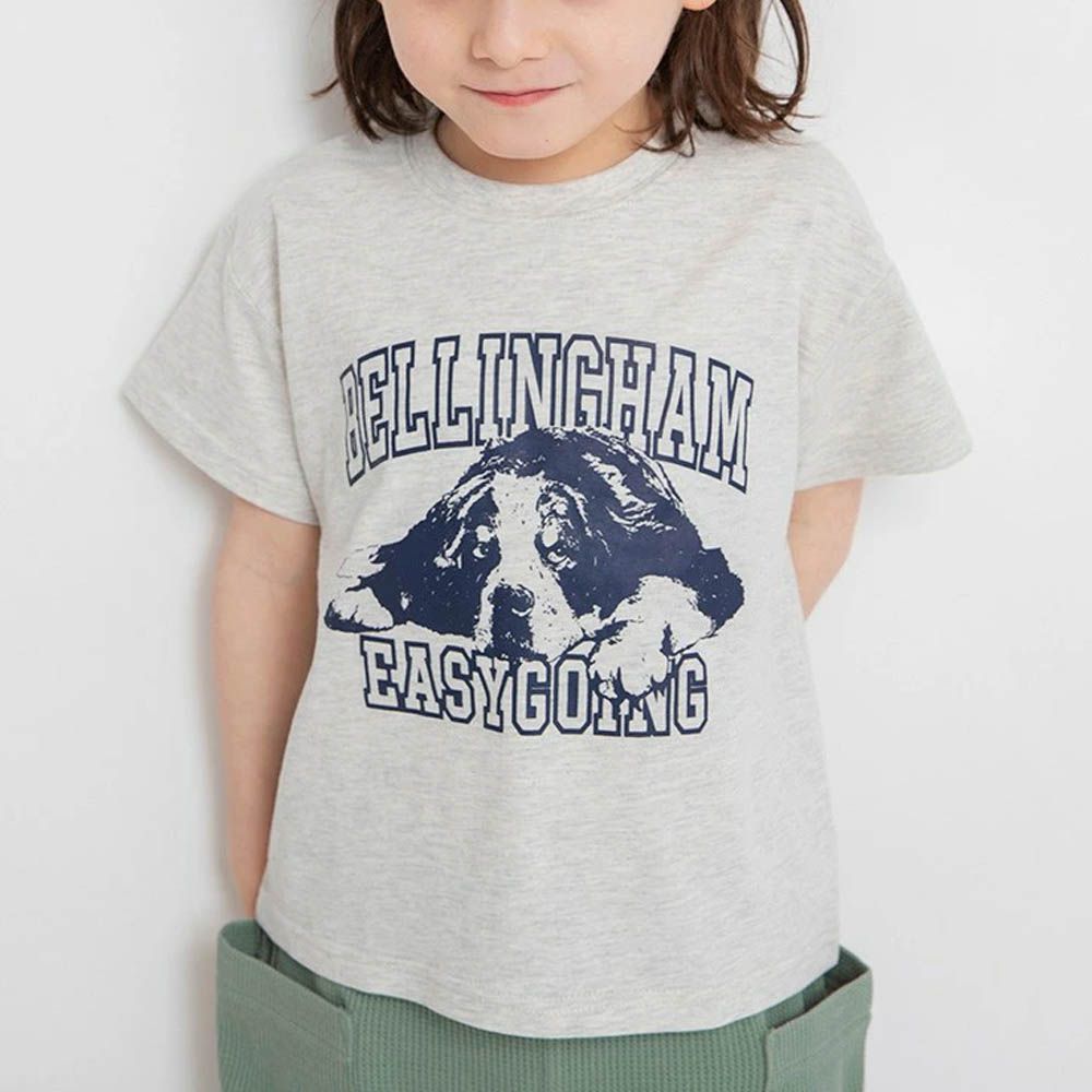 童趣印花短袖上衣-狗狗-雜灰