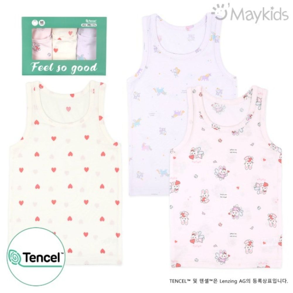 (3入組)女寶天絲莫代爾透氣背心-童話精靈X愛心-米X淺紫X淺粉