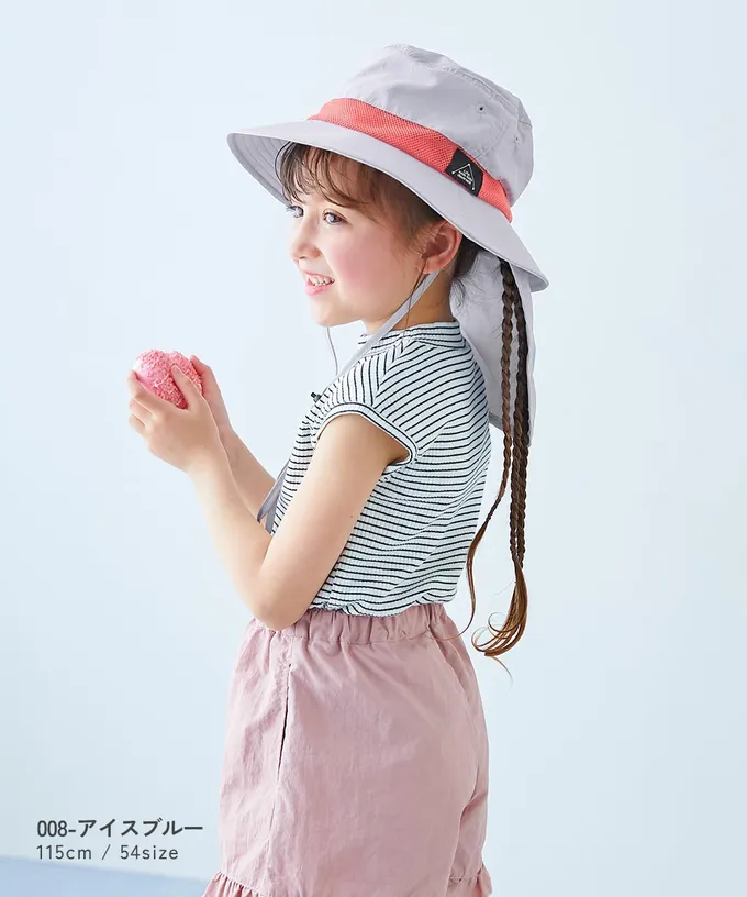 日本 devirock - UVcut 防潑水蓋脖遮陽帽(可親子裝)-煙燻藍