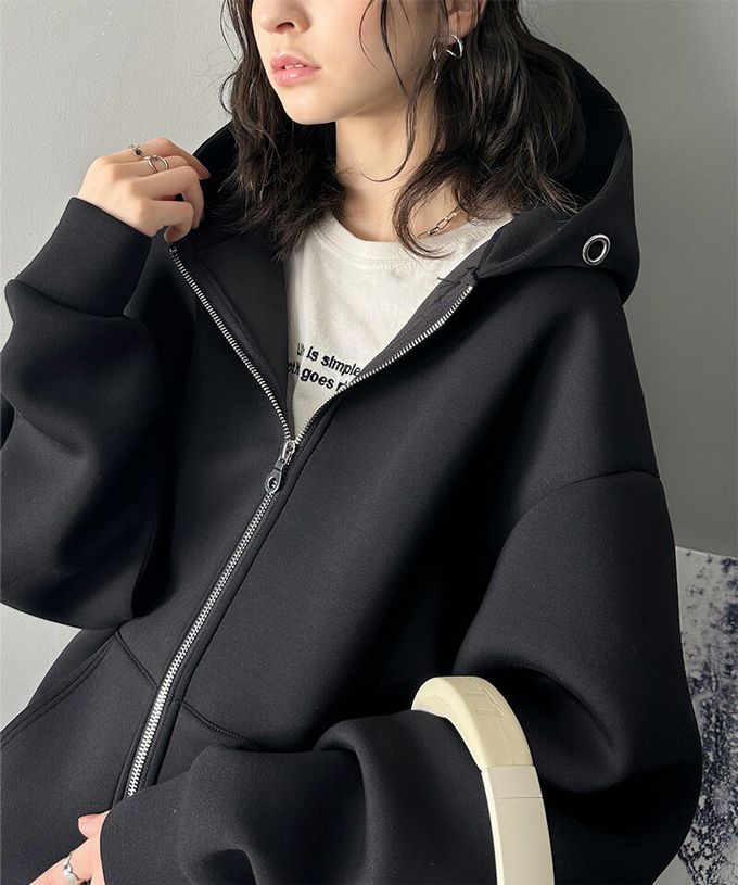 日本 Classical Elf - 厚磅簡約休閒長版連帽外套-黑