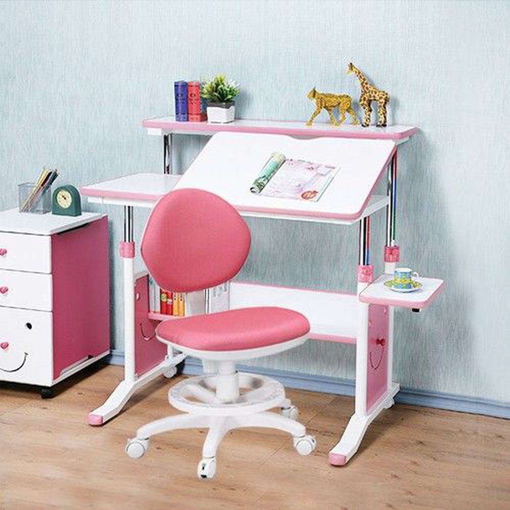 創意小天才 - 第五代兒童專用90cm調節桌二件組(桌+椅)/兒童書桌椅-俏皮粉