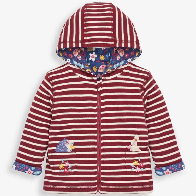 英國 JoJo Maman BeBe - 雙面穿100%純棉保暖連帽外套-花卉森林
