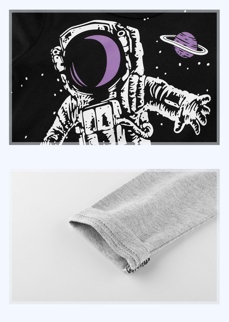 純棉長袖上衣-漫畫風太空人-黑色