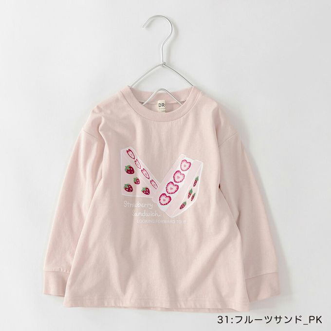 日本 BRANSHES - 100%棉 可愛女孩印花長袖上衣-背後花朵-淺紫