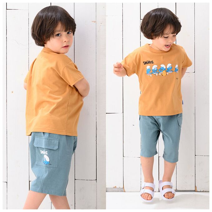 日本 ZOOLAND - 藍色小精靈聯名純棉短T-B爬繩子-杏