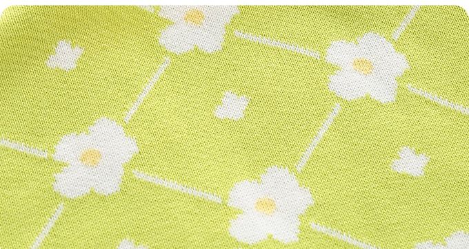 好搭V領鈕釦針織背心-花朵-黃+綠色