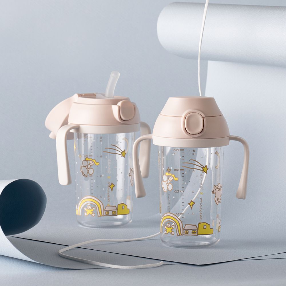 mov.aa TRITAN彈蓋吸管學飲水杯-吸管杯蓋套件組-星願粉