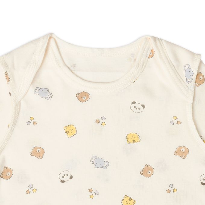 akachan honpo - 短袖套頭式速乾包屁衣-2件組 動物-淺卡其色