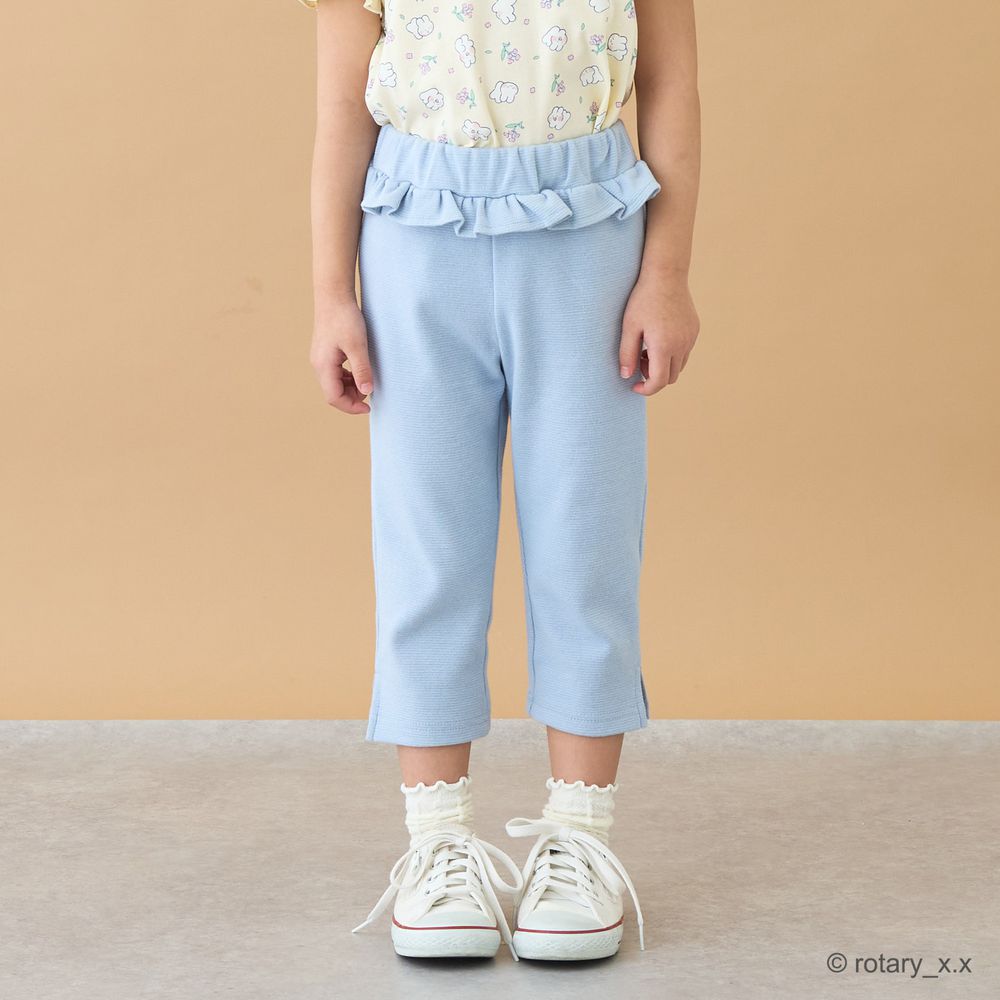 腰間QQ荷葉百搭好動七分褲-水藍