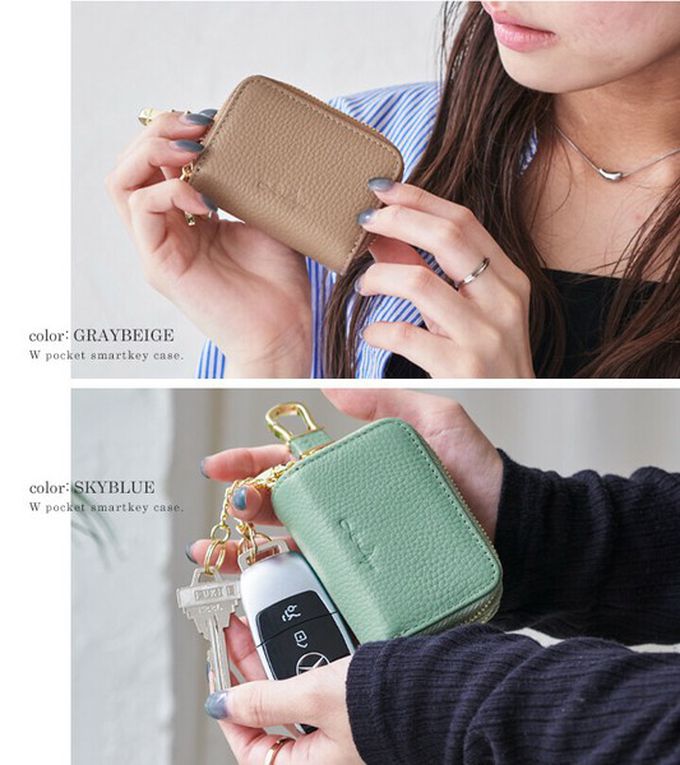 日本 LIZDAYS - 真皮鑰匙收納拉鍊小包-鮭魚粉 (8.5x6x4cm)