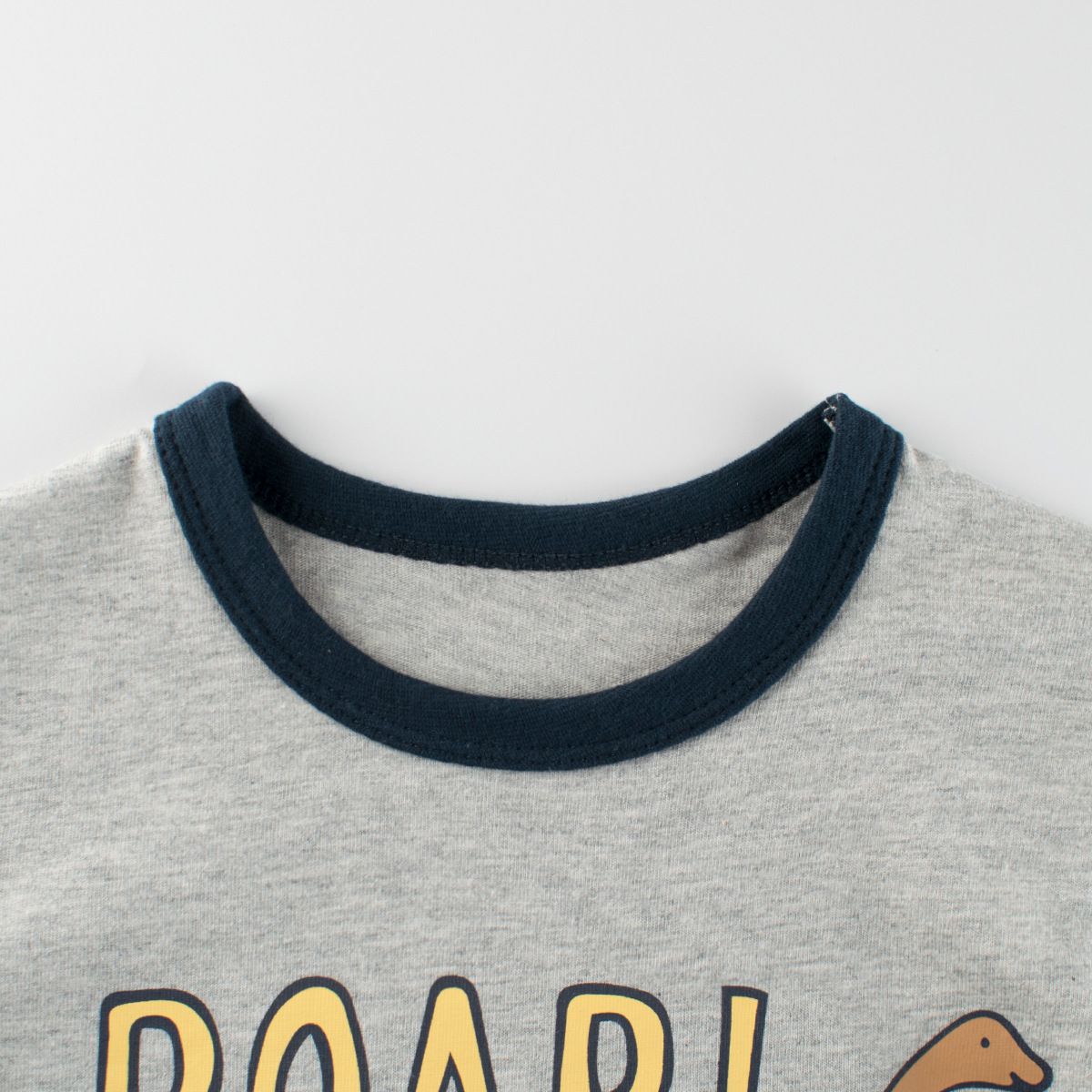 純棉圓領薄長袖上衣-Q萌恐龍世界-灰色