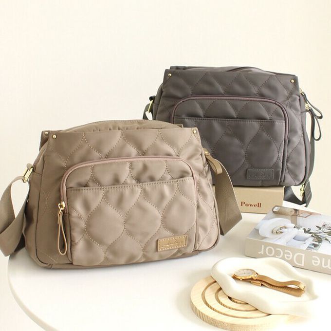 日本 LIZDAYS - 10口袋輕量尼龍絎縫側背包-軍綠