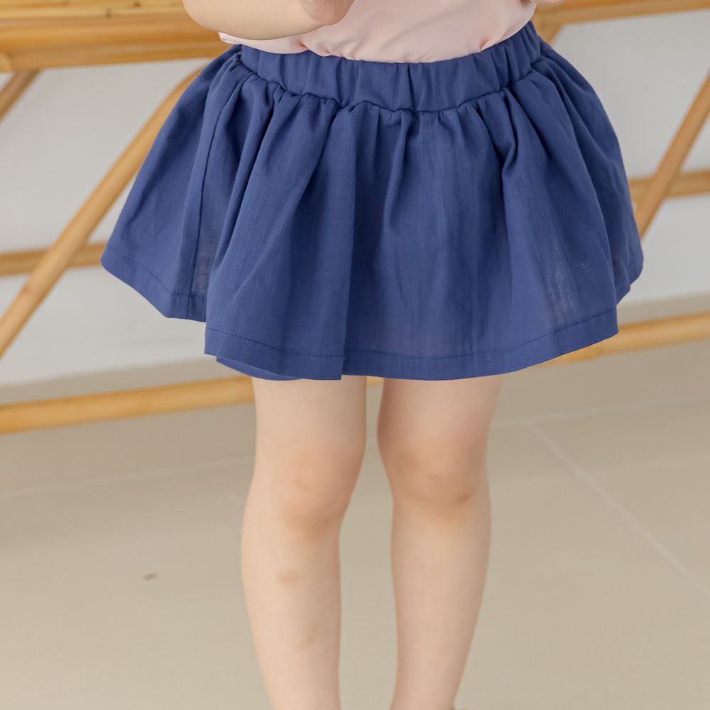 韓國 Orange Mom - 鬆緊褲頭單色褲裙-深藍