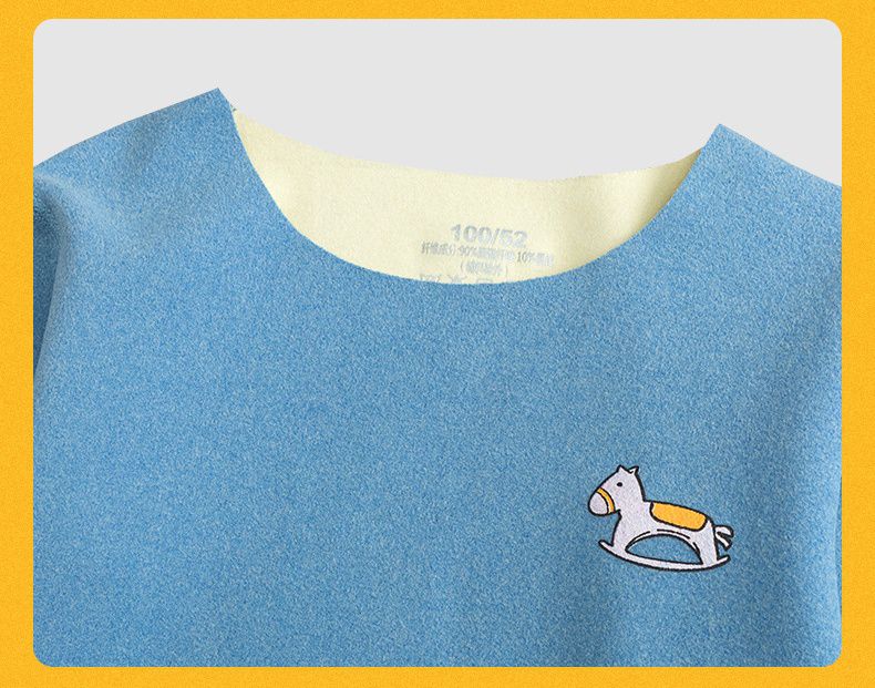 德絨圓領無痕長袖家居服套裝/睡衣-變色木馬-淺藍色