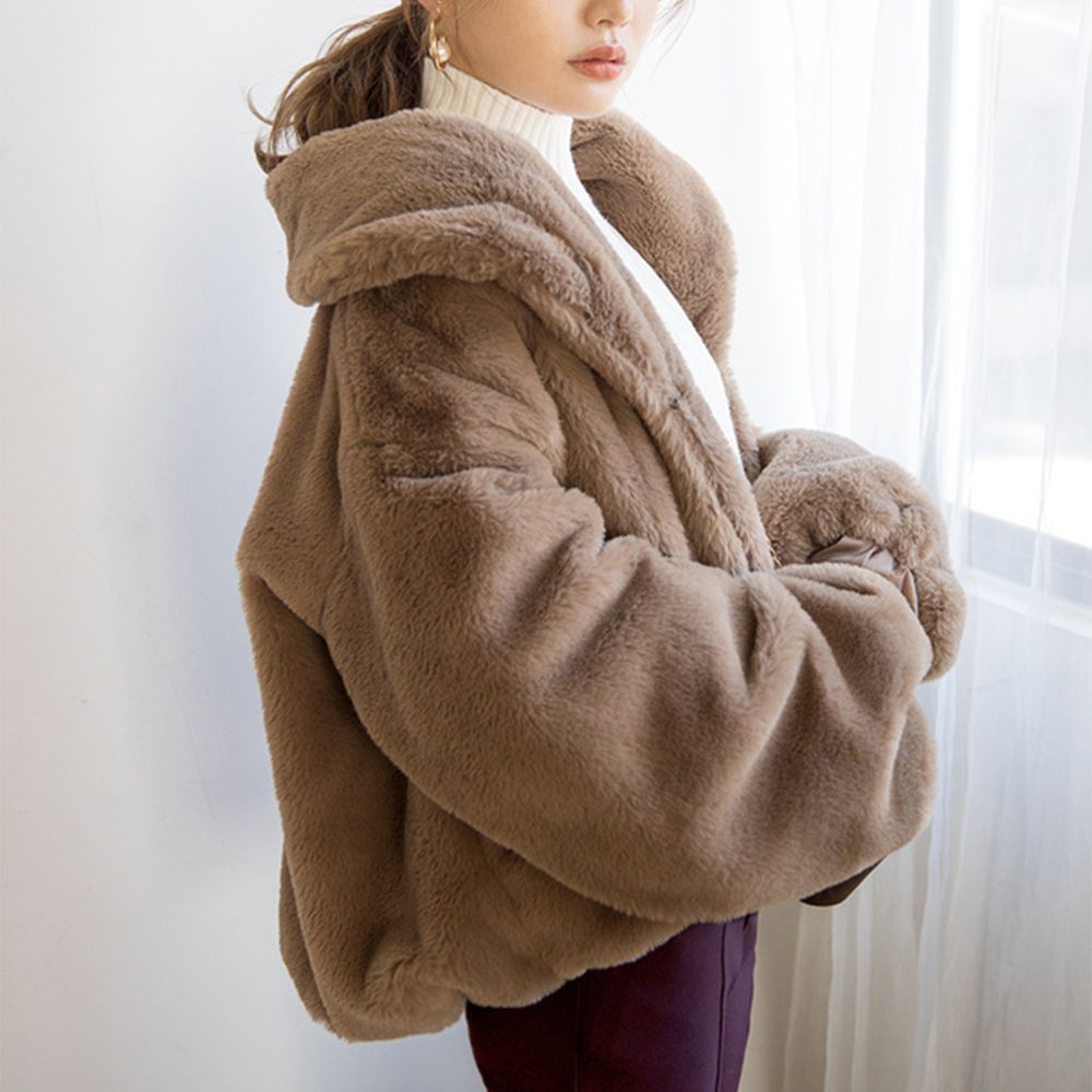 真冬蓬鬆毛茸茸保暖外套-摩卡 (F)
