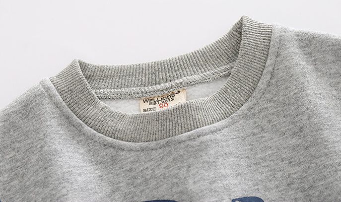 WELLKIDS - 加絨圓領長袖上衣-英文字恐龍-灰色