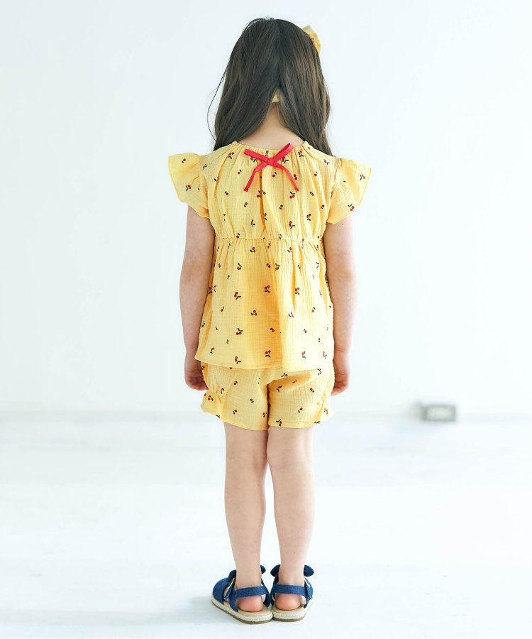 日本 apres les cours - 柔軟綿紗荷葉邊成套家居服-小花-黃